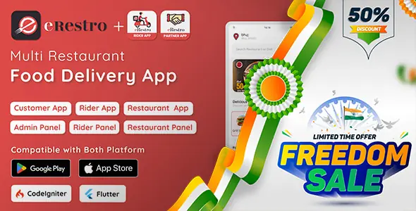 eRestro - Multi Restaurant Flutter App | Food Ordering App with Admin Panel & Restaurant Panel