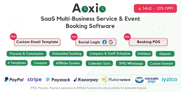 Aoxio - SaaS Multi-Business Service & Event Booking Software