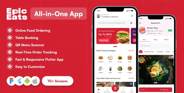 Epic Eats – Flutter Food Delivery and  Restaurant Booking UI Kit
