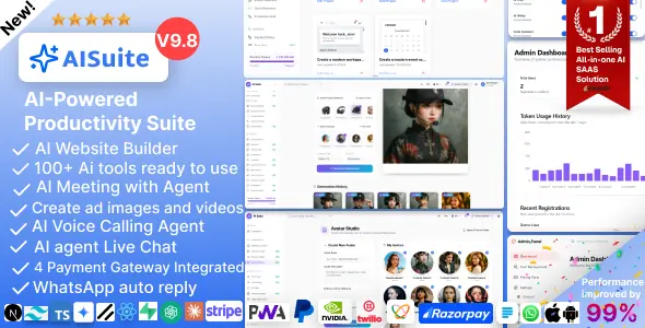 AI Suite – AI Website Builder and Live chat, image and video generator ai Gemini AI Powered SaaS