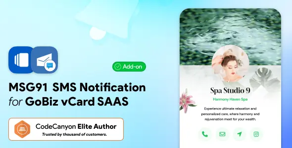 MSG91 SMS Addon for GoBiz vCard SaaS - Business Card Builder