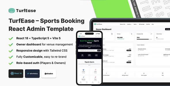 TurfEase - Frontend-only React Web Booking/Admin Template